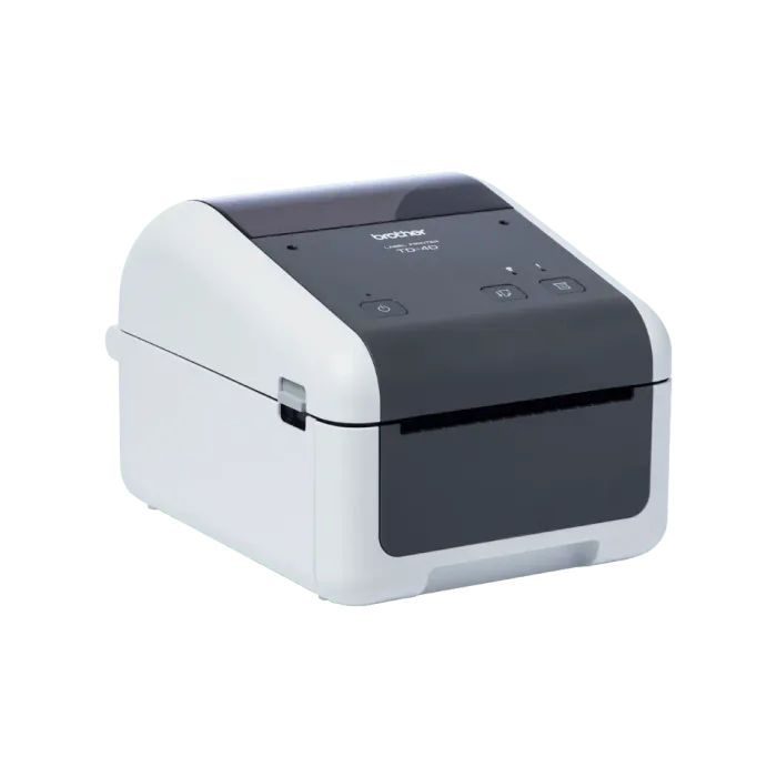 Etikettendrucker BROTHER TD-4410D, 4 Zoll, Thermodirektdruck, 203dpi, USB 2.0, seriell, grau/weiß