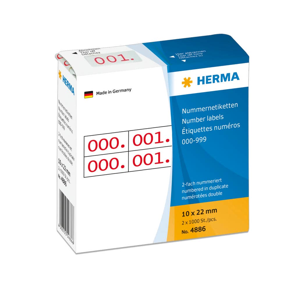 Nummernetiketten 0-999, doppelt, rot/schwarz, selbstklebend