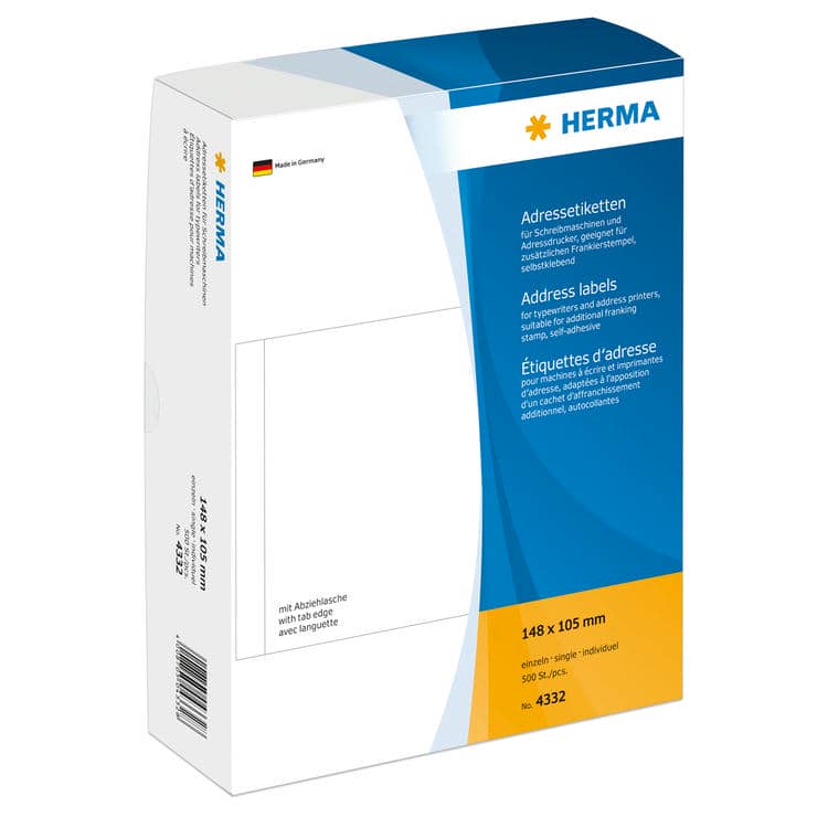 Adressetiketten für Schreibmaschinen, einzeln weiß – 148 x 105 mm