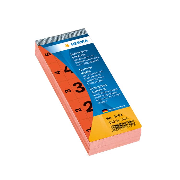 Nummernblock 1-500, rot, selbstklebend – 28 x 56 mm