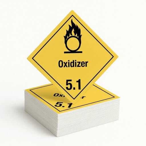 Gefahrgutetikett Klasse 5.1 – Entzündend wirkende Stoffe (mit Text)