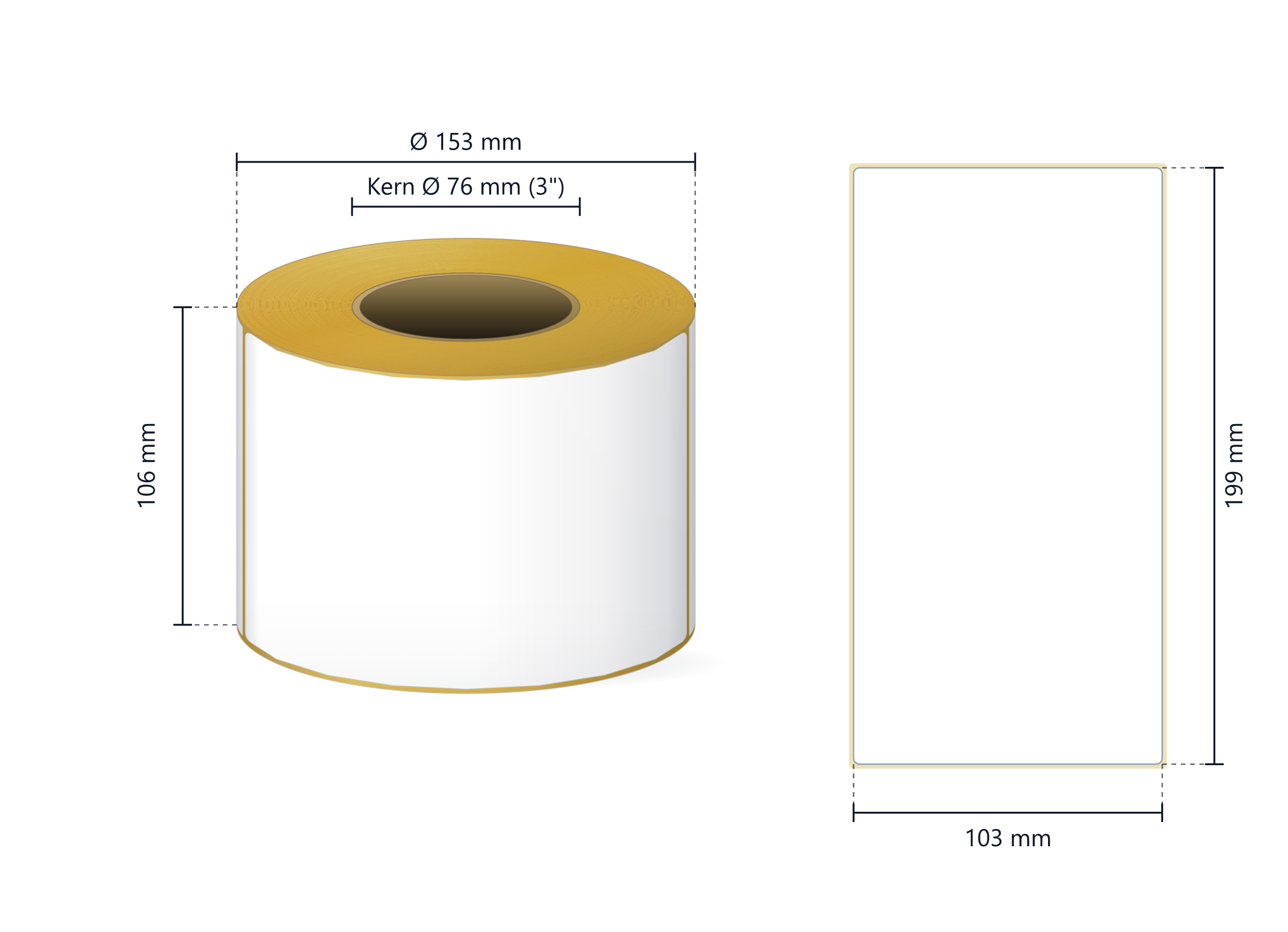 Rollenetiketten 103x199mm Thermo ECO - 76mm Kern - 500 Etiketten/Rolle