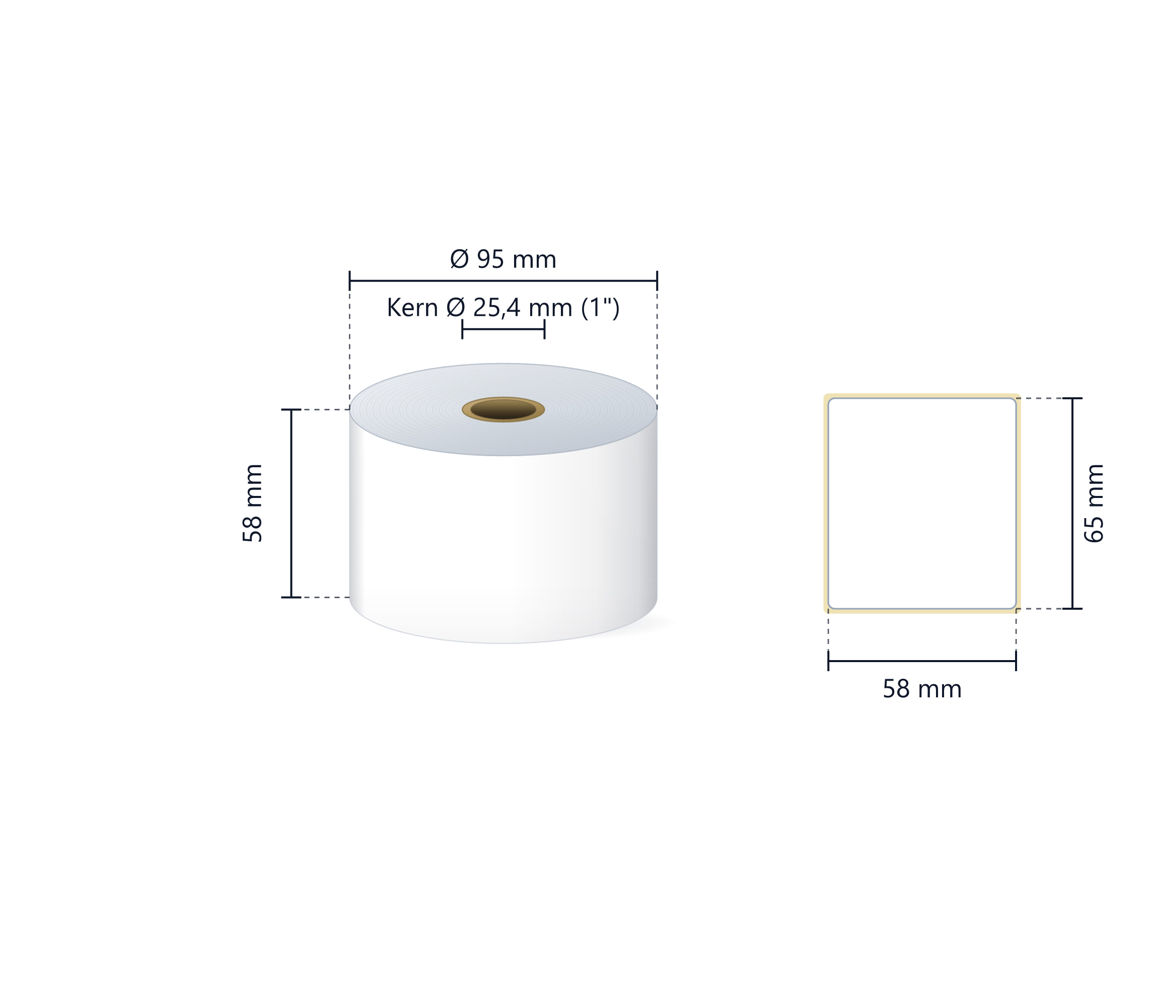 Rollenetikett Linerless-Thermo, 58 mm x 65 m