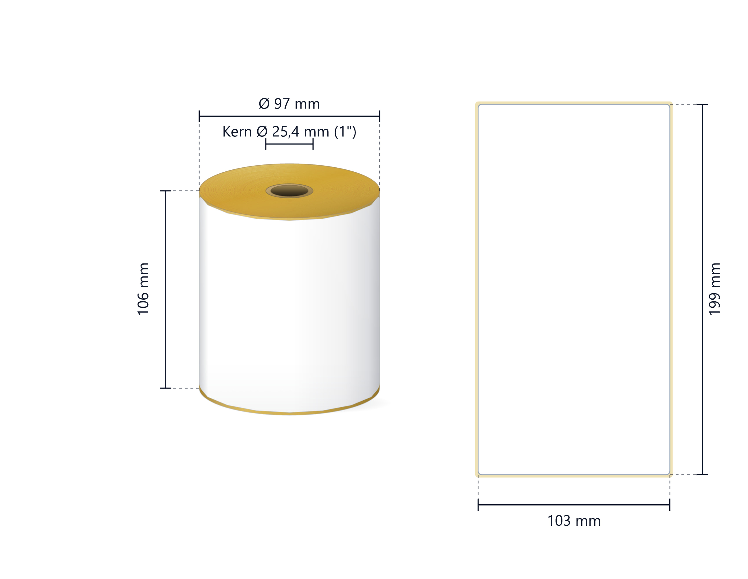 Rollenetiketten 103x199mm Thermo ECO - 25mm Kern - 250 Etiketten/Rolle