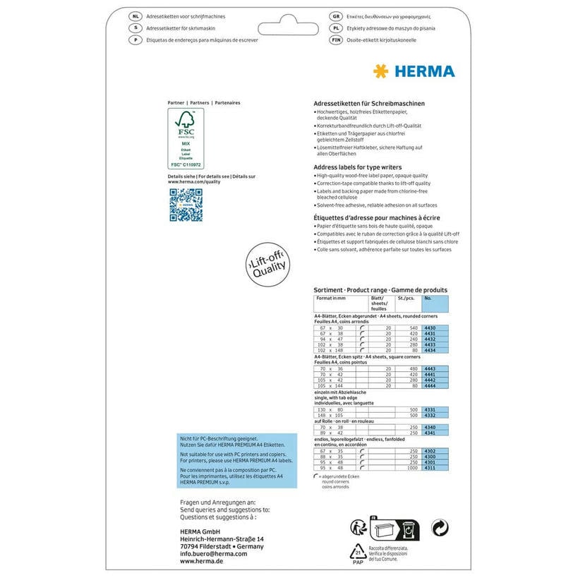 Adressetiketten für Schreibmaschinen – 70 x 36 mm