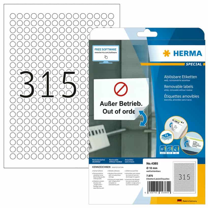 Ablösbare Etiketten rund, ablösbar – D 10 mm
