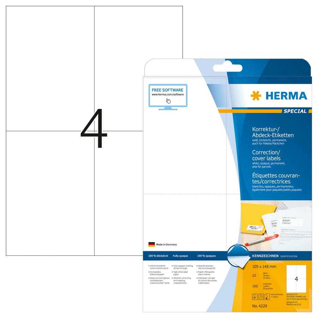Korrektur-/AbdeckEtiketten, blickdicht – 105 x 148 mm