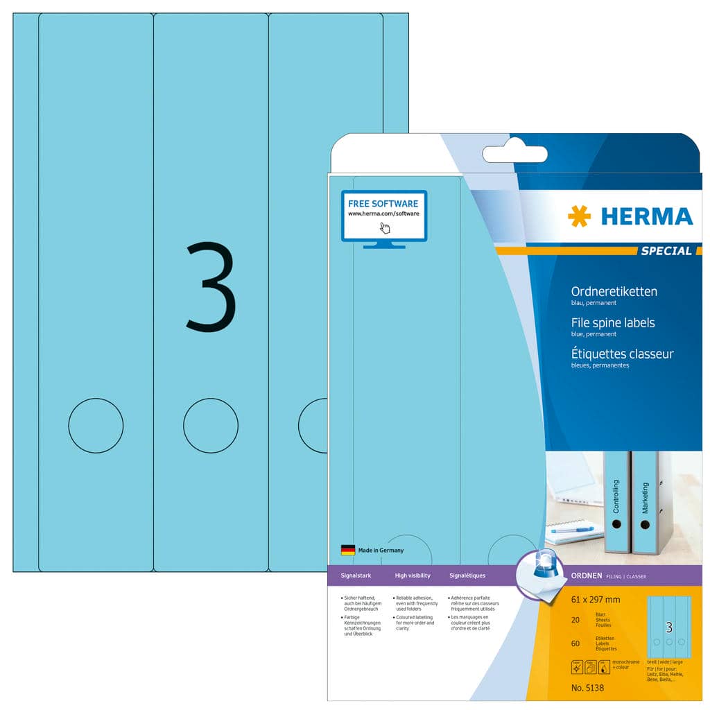 Ordner-Etiketten blau – 61 x 297 mm
