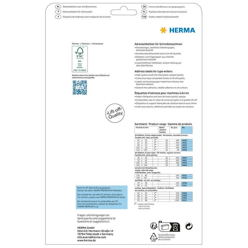 Adressetiketten für Schreibmaschinen – 94 x 47 mm