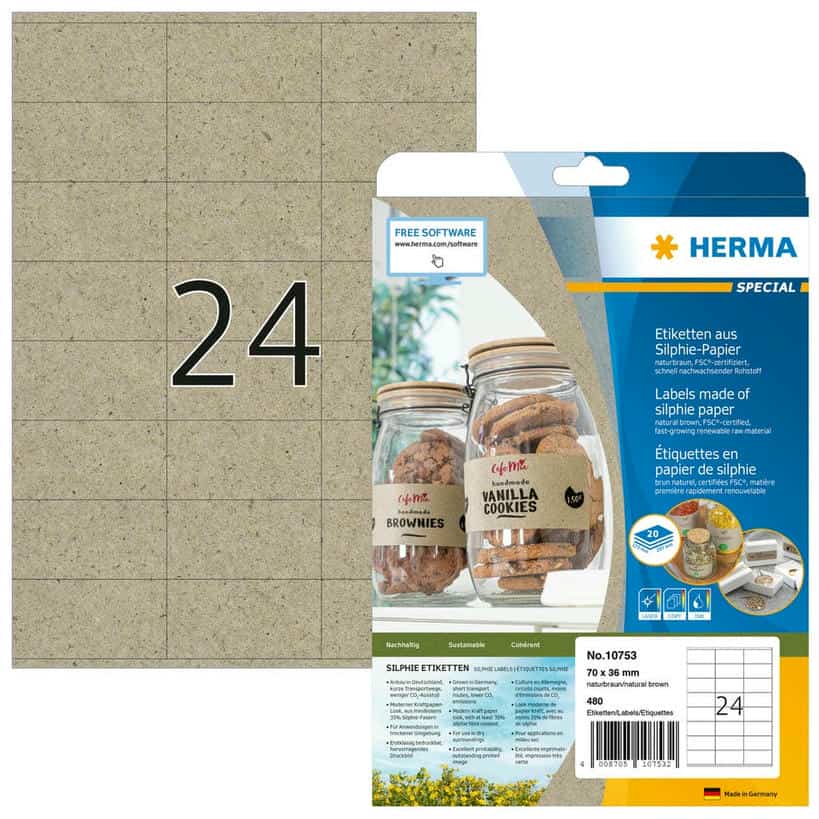 Etiketten aus Silphie-Papier, naturbraun – 70 x 36 mm