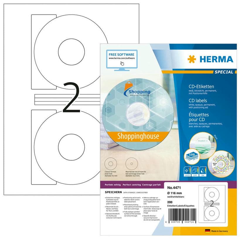 CD-Etiketten (Innenloch groß), blickdicht – D 116 mm