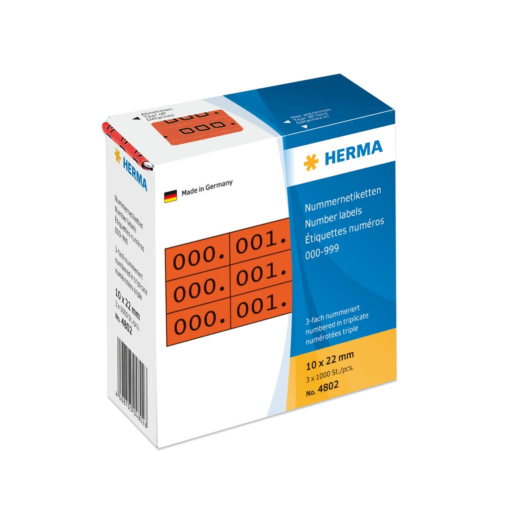 Nummernetiketten 0-999, dreifach, rot/schwarz, selbstklebend