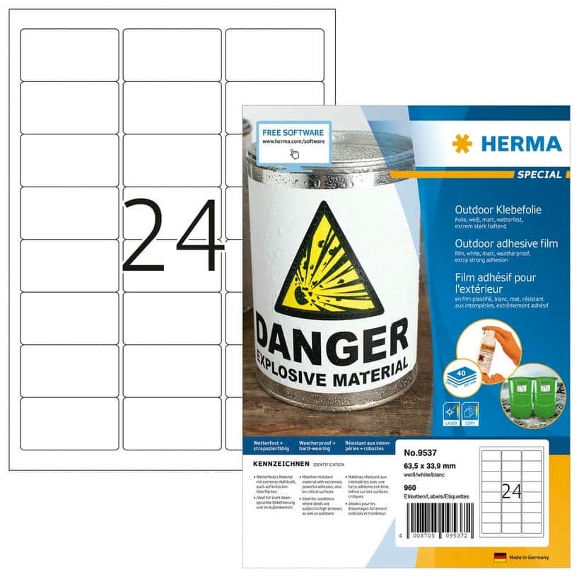 Wetterfeste Outdoor-Folienetiketten, extrem stark haftend, dehnfähig – 63,5 x 33,9 mm