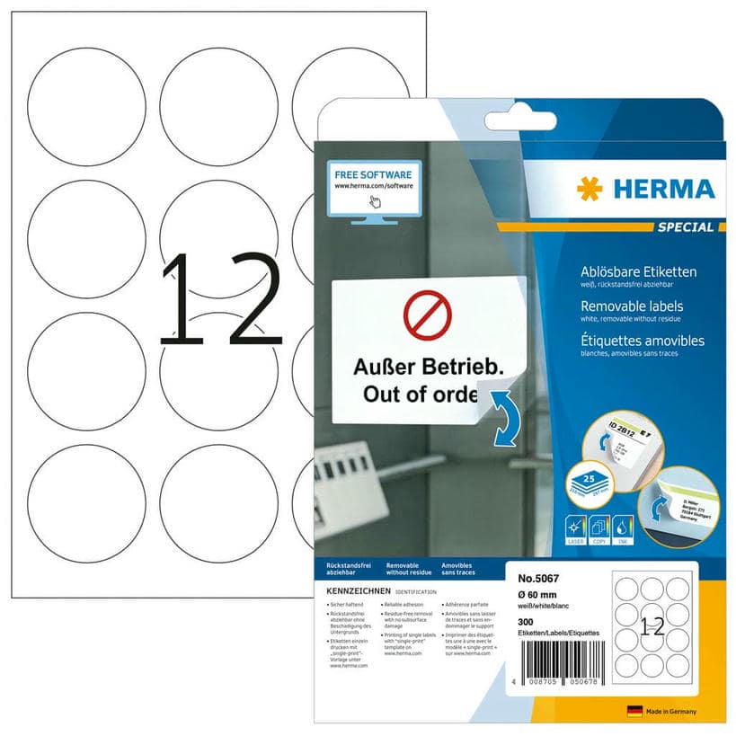 Ablösbare Etiketten rund, ablösbar – D 60 mm