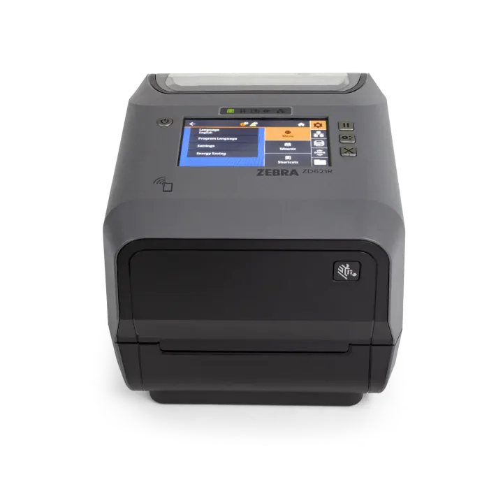 Etikettendrucker ZEBRA ZD621R, 8 Punkte/mm (203dpi), Disp. (Farbe), RTC, RFID, USB, USB-Host, RS232, BT (BLE), Ethernet, grau