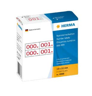 Nummernetiketten 0-999, doppelt, rot/schwarz, selbstklebend – 10 x 22 mm