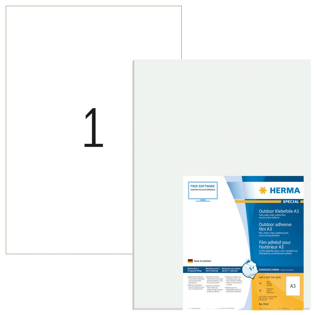 Wetterfeste Outdoor-Folienetiketten, A3 weiß, extrem stark haftend, dehnfähig – 297 x 420 mm