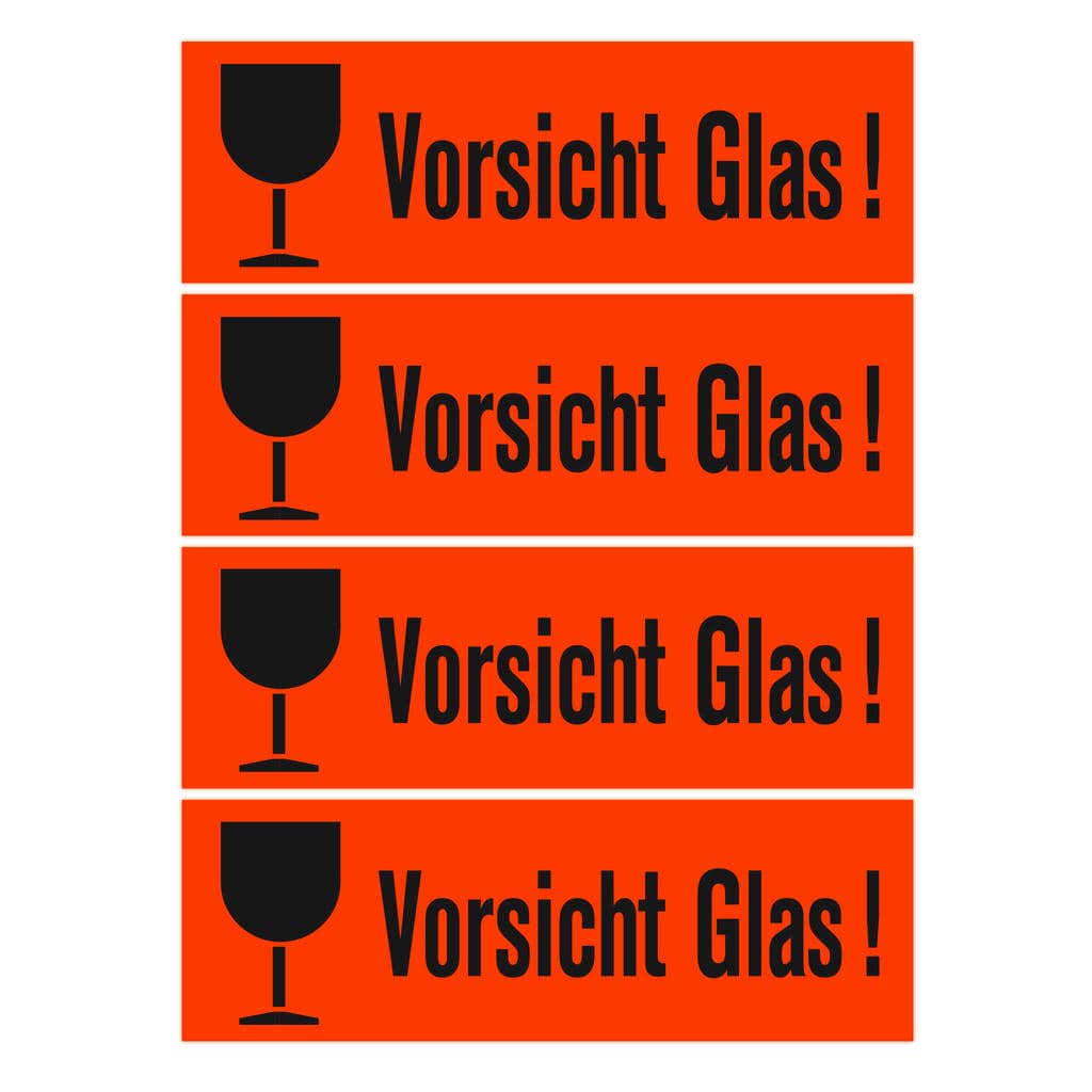 Versandzettel Vorsicht Glas leuchtrot – 39 x 118 mm
