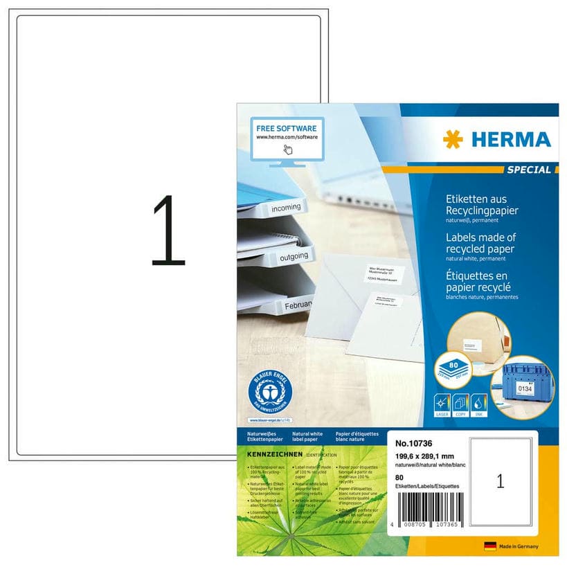 Etiketten aus Recyclingpapier – 199,6 x 289,1 mm