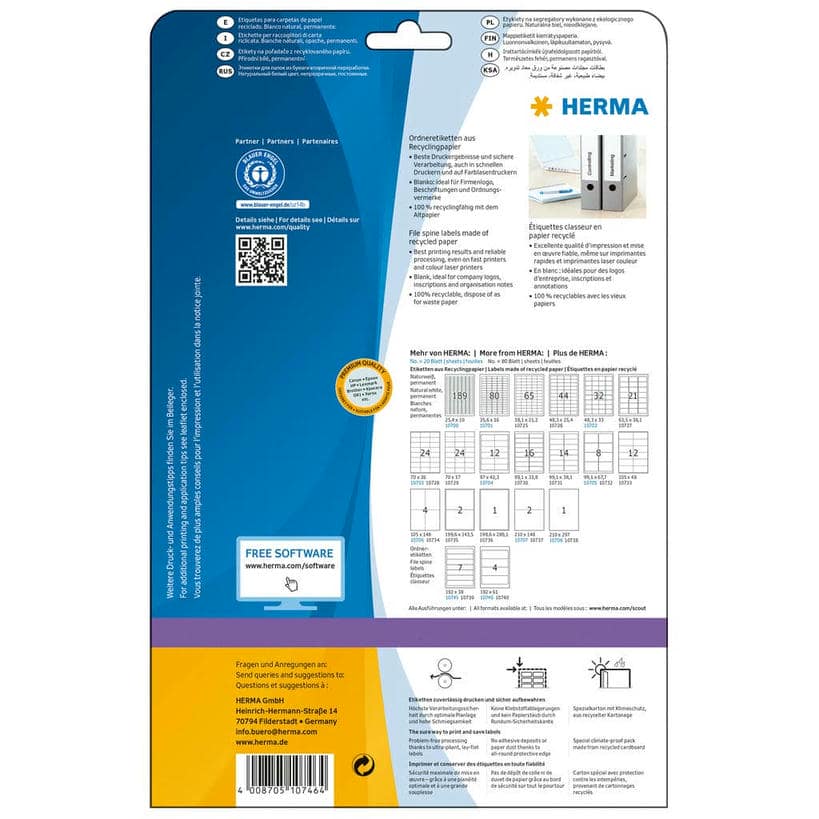 Ordner-Etiketten, Recyclingpapier – 192 x 61 mm