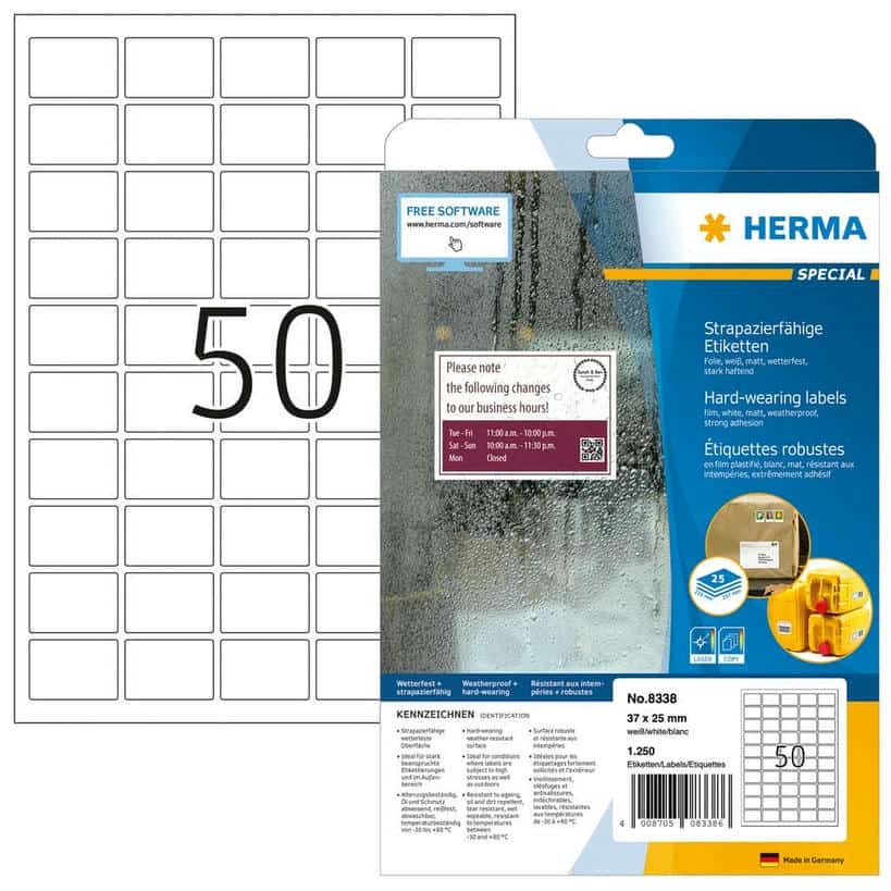 Wetterfeste Folien-Etiketten, extrem stark haftend – 37 x 25 mm