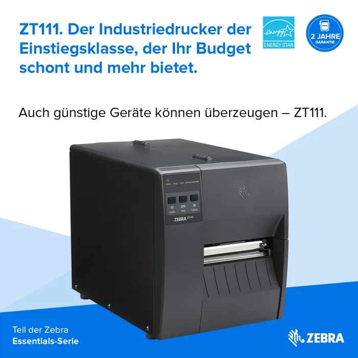 Etikettendrucker Zebra ZT111, 8 Punkte/mm (203dpi), EPL, EPLII, ZPL, ZPLII, USB, USB-Host, RS232, BT (BLE), Ethernet