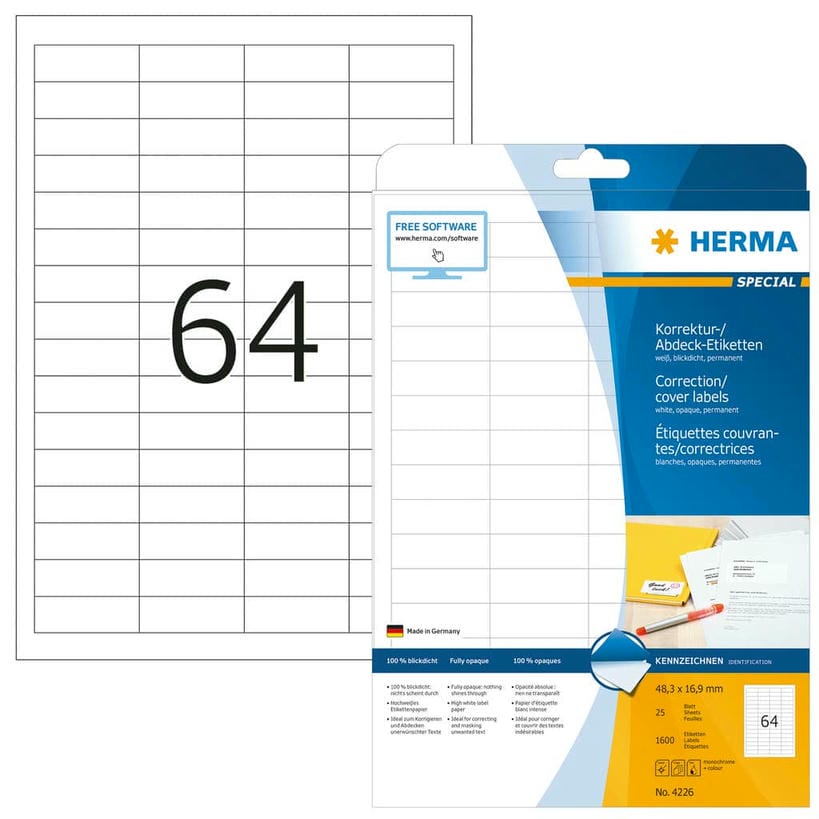 Korrektur-/AbdeckEtiketten, blickdicht – 48,3 x 16,9 mm