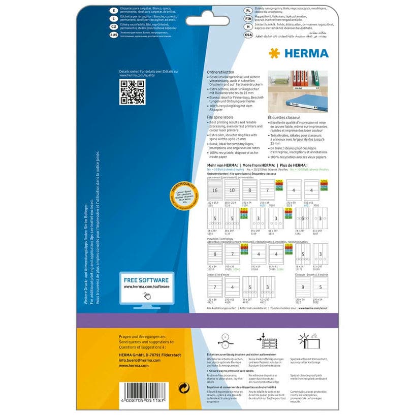 Ordner-Etiketten, blickdicht – 192 x 16,9 mm
