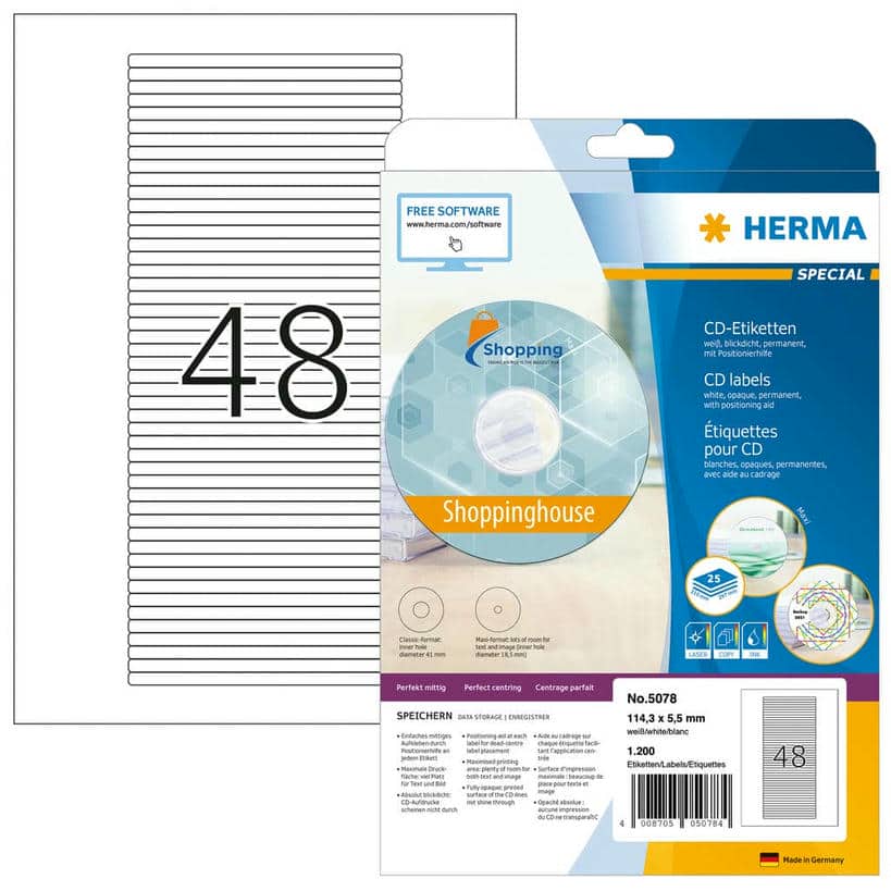Etiketten für CD-Box Papier matt 1200 St.
