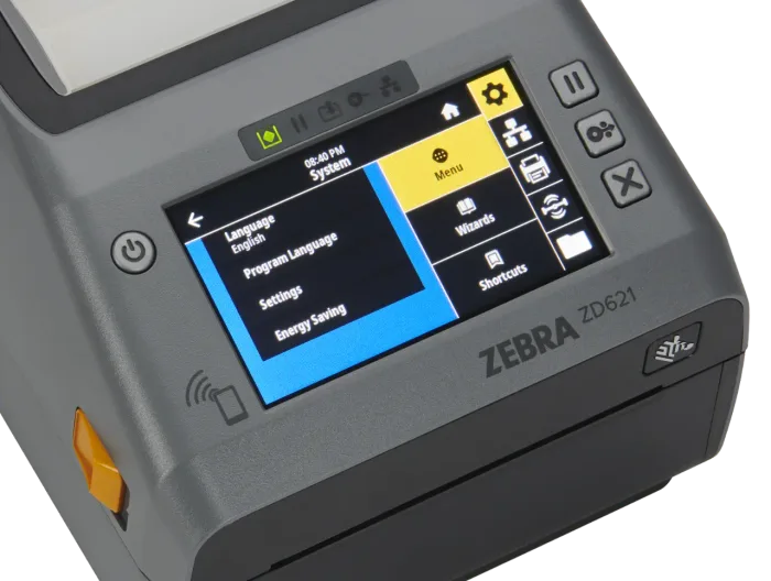 Etikettendrucker ZEBRA ZD621R, 8 Punkte/mm (203dpi), Disp. (Farbe), RTC, RFID, USB, USB-Host, RS232, BT (BLE), Ethernet, grau
