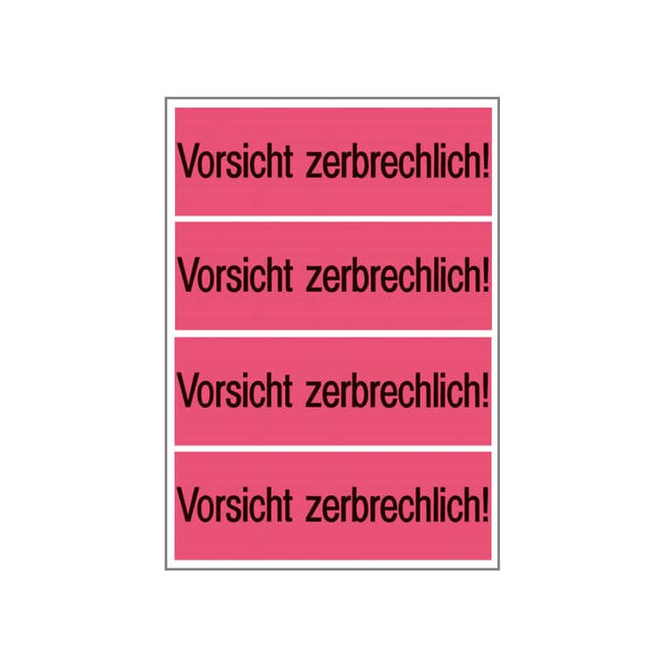 Versandzettel ""Vorsicht zerbrechlich"" leuchtrot – 39 x 118 mm