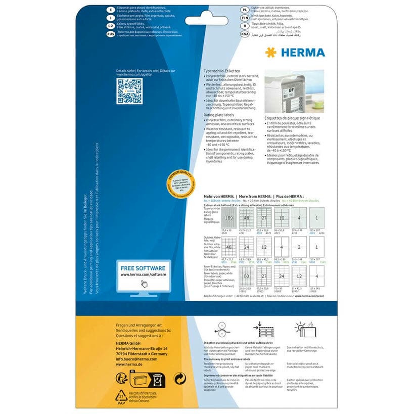 Typenschild-Etiketten, silber, extrem stark haftend, reißfest – 210 x 297 mm