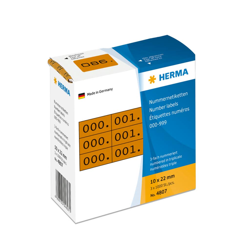Nummernetiketten 0-999, dreifach, braun/schwarz, selbstklebend – 10 x 22 mm