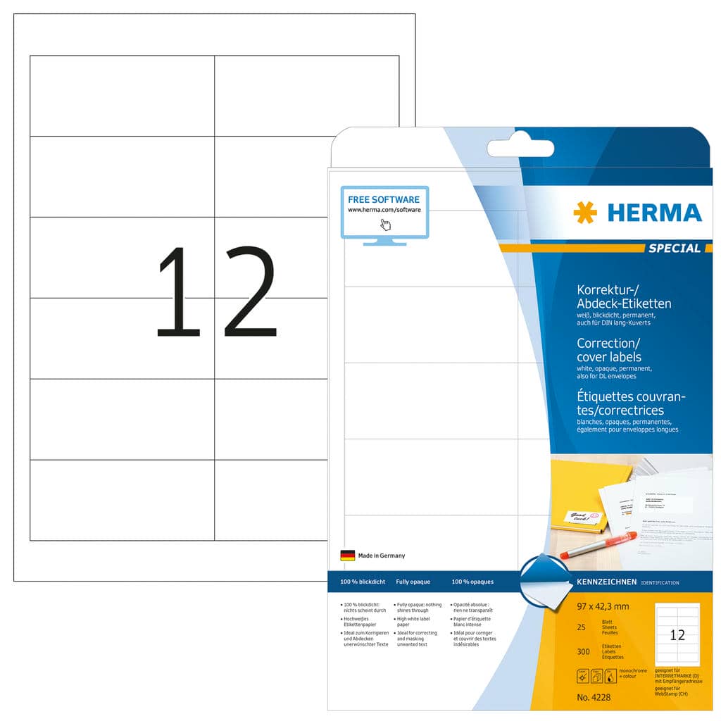 Korrektur-/AbdeckEtiketten, blickdicht – 97 x 42
