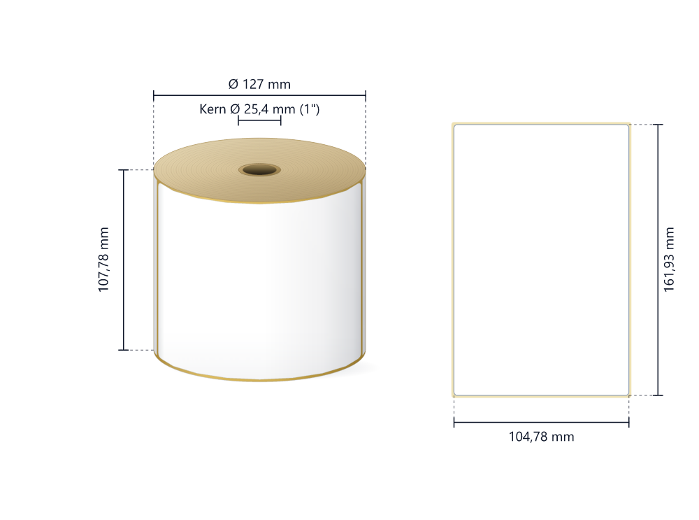 Rollenetiketten Zebra Z-Perform 1000D, 104,78x161,93 mm | 12 Rollen à 430 Etiketten