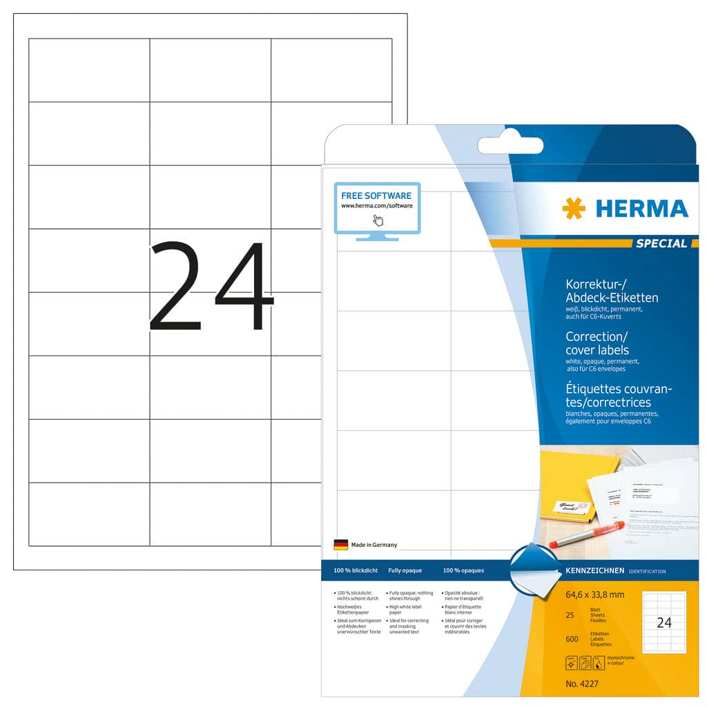 Korrektur-/AbdeckEtiketten, blickdicht – 64,6 x 33,8 mm