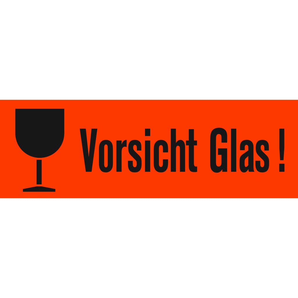 Versandzettel Vorsicht Glas leuchtrot – 39 x 118 mm