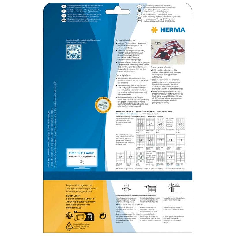 Sicherheitsetiketten, Spezialfolie gegen Manipulation, extrem stark haftend – 63,5 x 29,6 mm