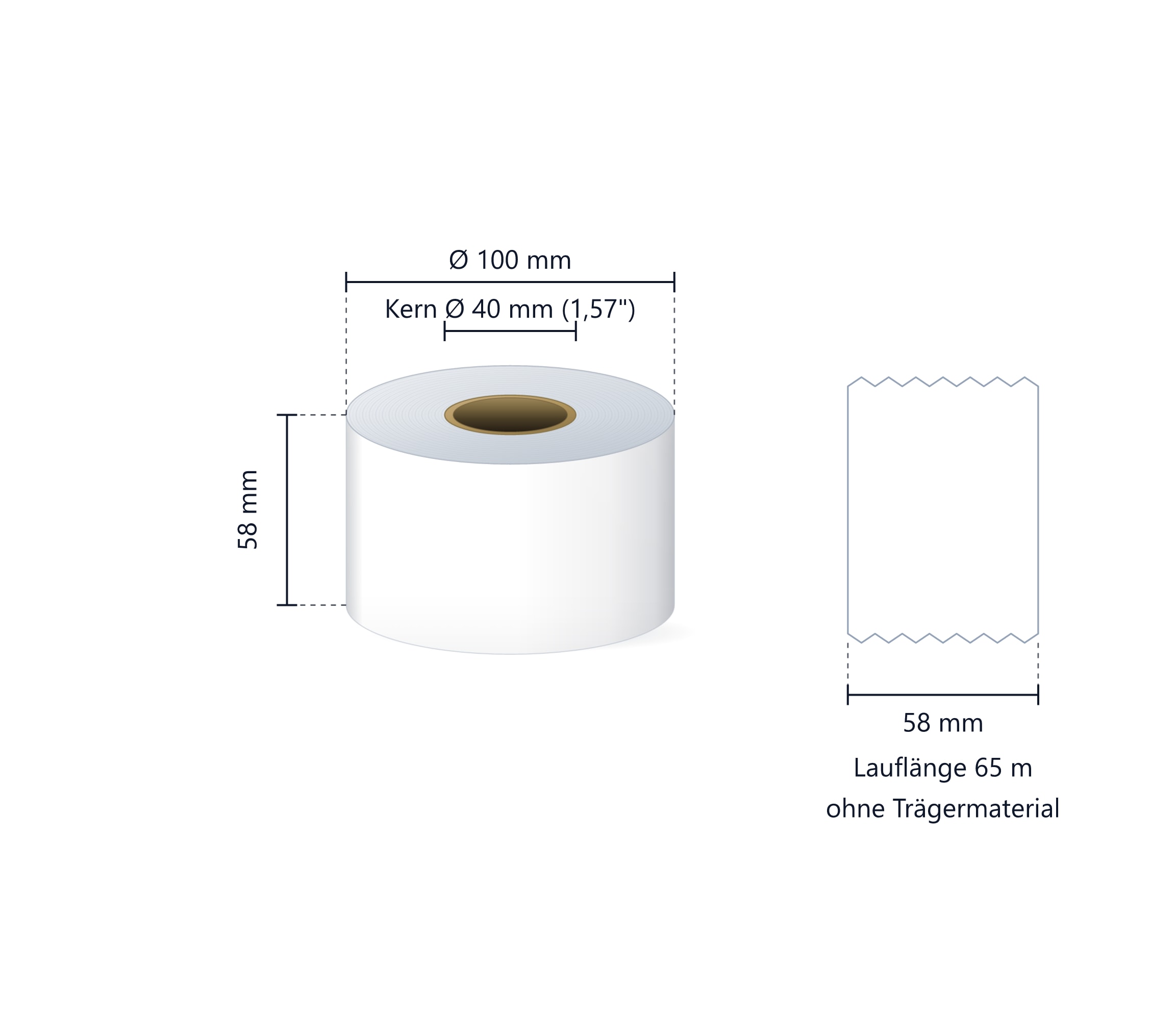Linerless-Thermoetiketten OptiCut 58 mm x 65 m, Thermodirekt, trägerlos, Rolle, 40-mm-Kern | 1 Rolle