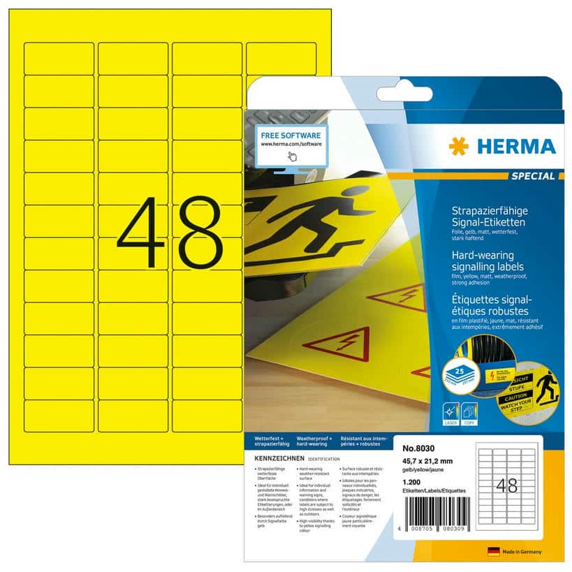 Wetterfeste Folien-Etiketten, gelb, extrem stark haftend – 45,7 x 21,2 mm