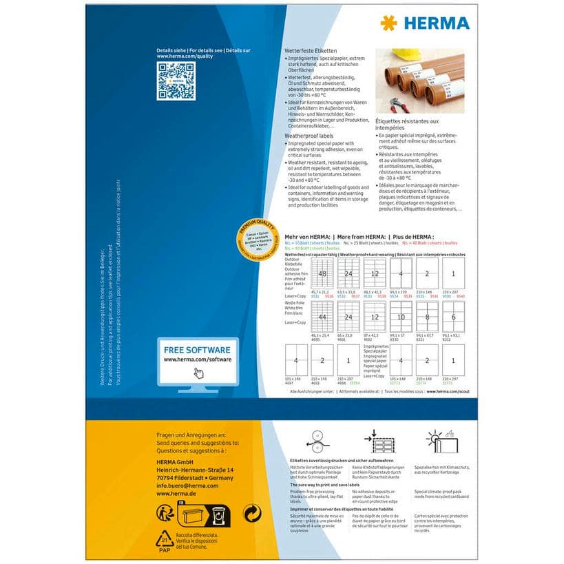 Witterungsbeständige Etiketten, extrem stark haftend, imprägniert – 210 x 297 mm