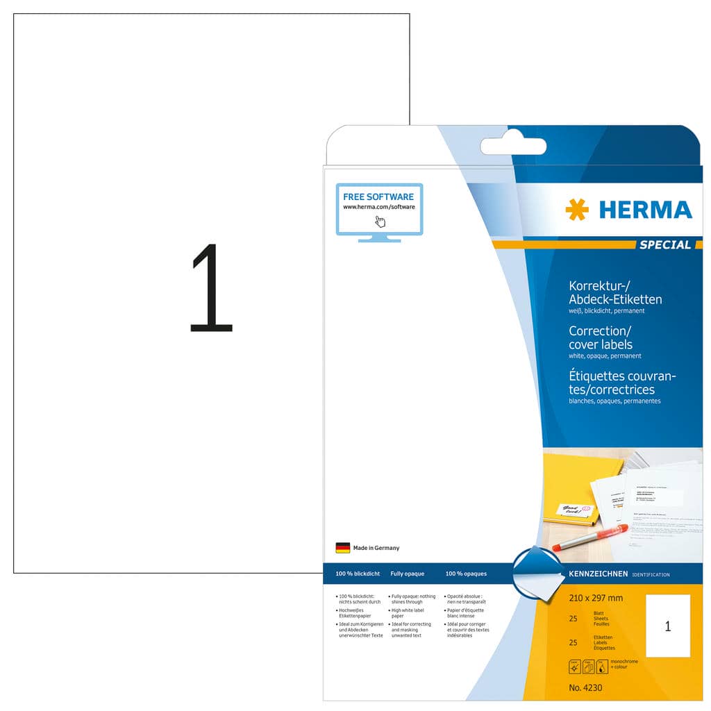 Korrektur-/AbdeckEtiketten, blickdicht – 210 x 297 mm