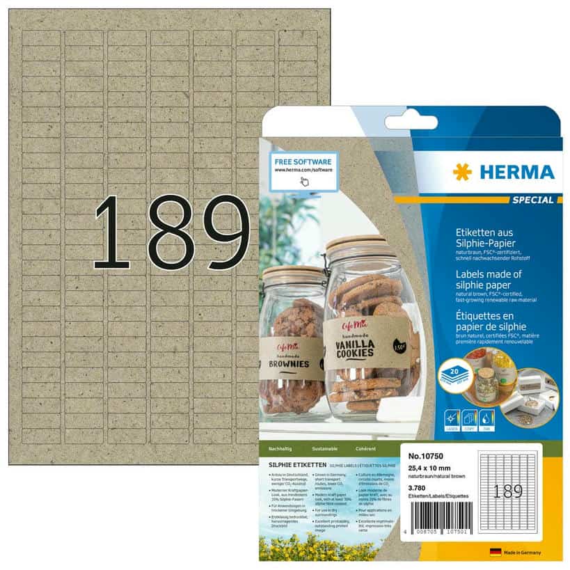 Etiketten aus Silphie-Papier, naturbraun – 25,4 x 10 mm