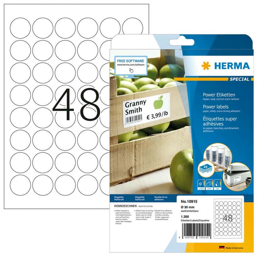 Power-Etiketten, rund, extrem stark haftend – D 30 mm