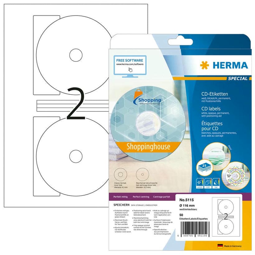 CD-Etiketten (Innenloch klein), blickdicht – D 116 mm