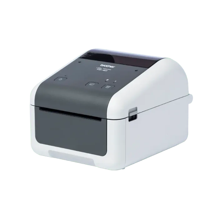 Etikettendrucker BROTHER TD-4410D, 4 Zoll, Thermodirektdruck, 203dpi, USB 2.0, seriell, grau/weiß