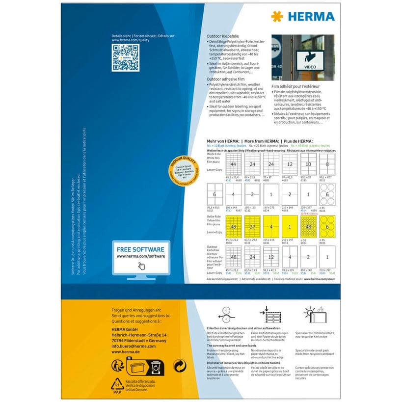Wetterfeste Outdoor-Folienetiketten, extrem stark haftend, dehnfähig – 210 x 297 mm